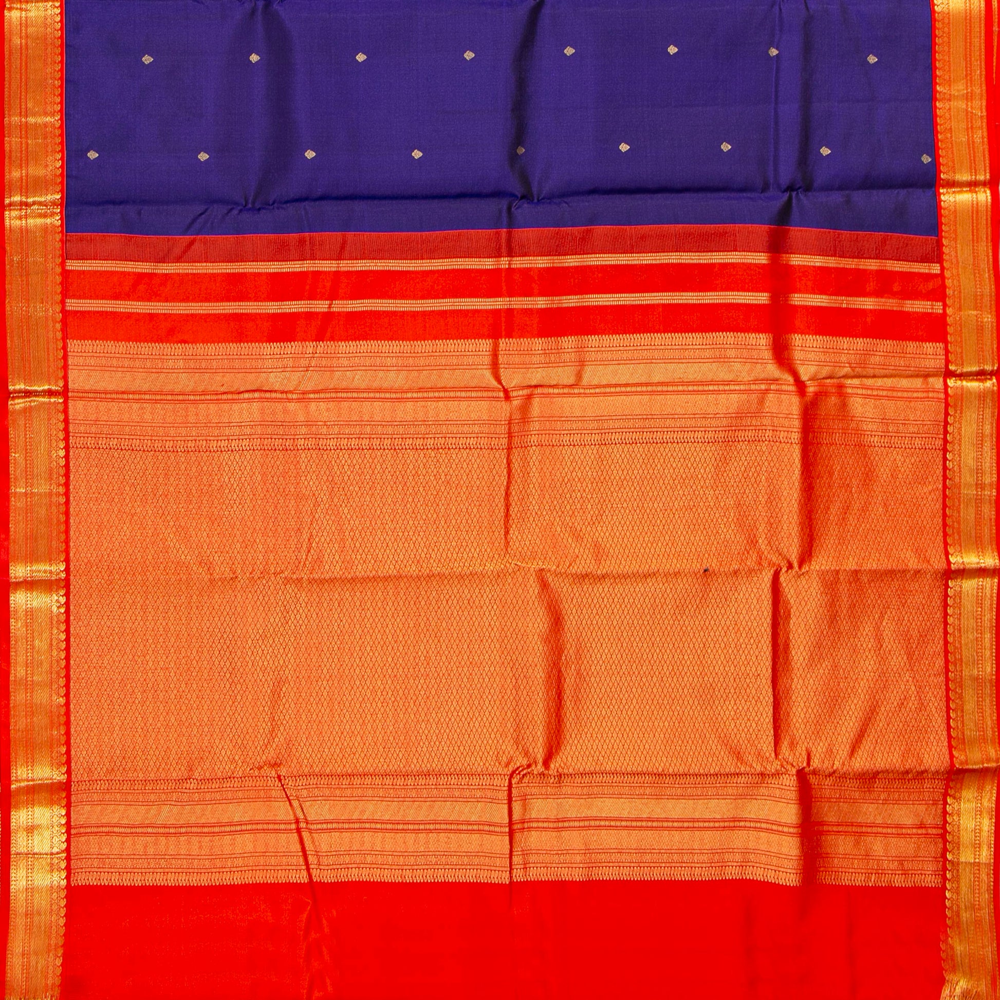 Blue And Red Kanchipuram Silk Saree For Festive Wear PV MEN 190 - Silk Sari - Panjavarnam PV MEN 190