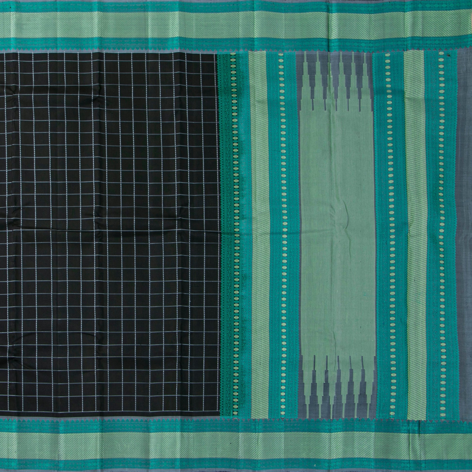 Black And Blue Kanchipuram Silk Saree With No Zari For Office Wear PV RM NZ 495 - Silk Sari - Panjavarnam PV RM NZ 495