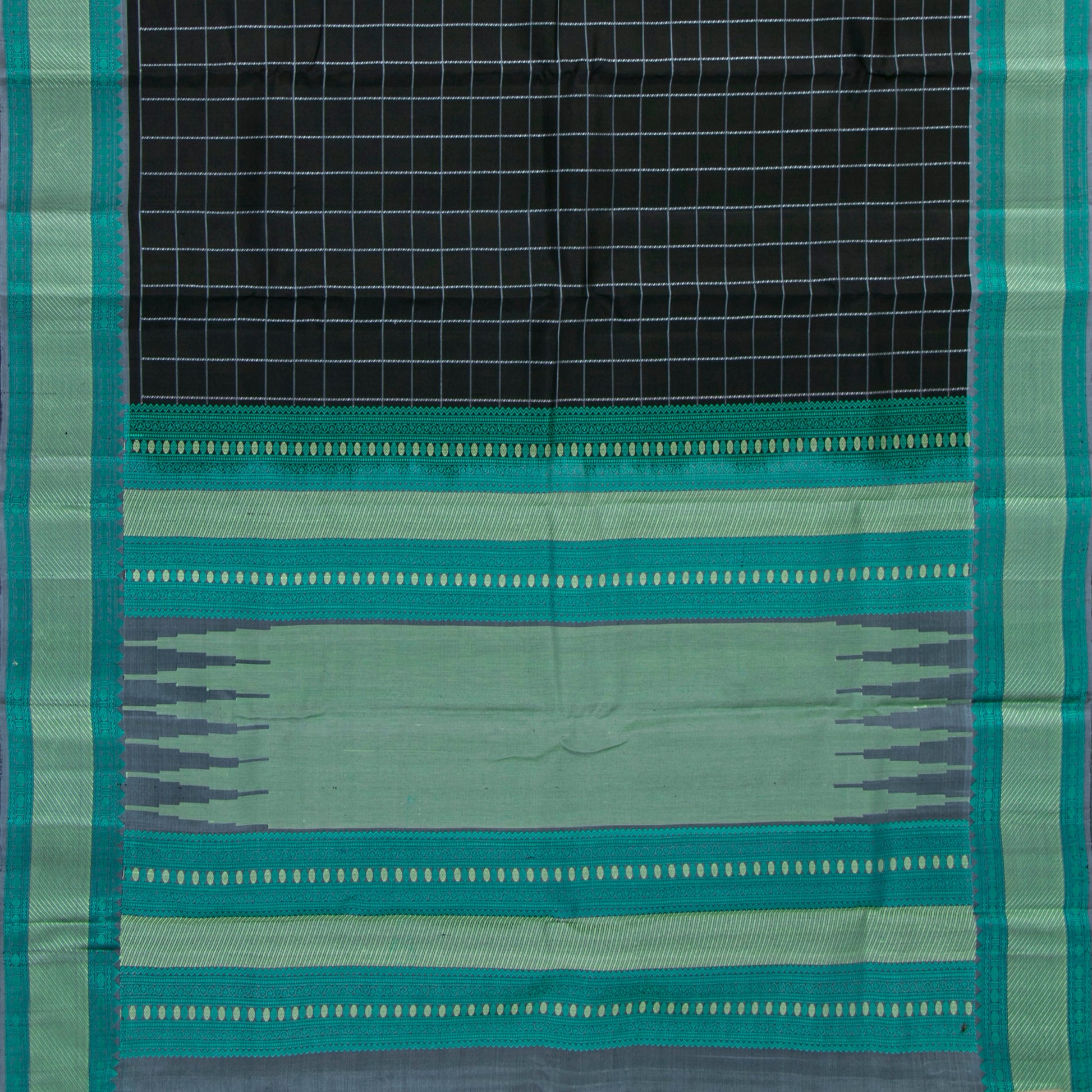 Black And Blue Kanchipuram Silk Saree With No Zari For Office Wear PV RM NZ 495 - Silk Sari - Panjavarnam PV RM NZ 495