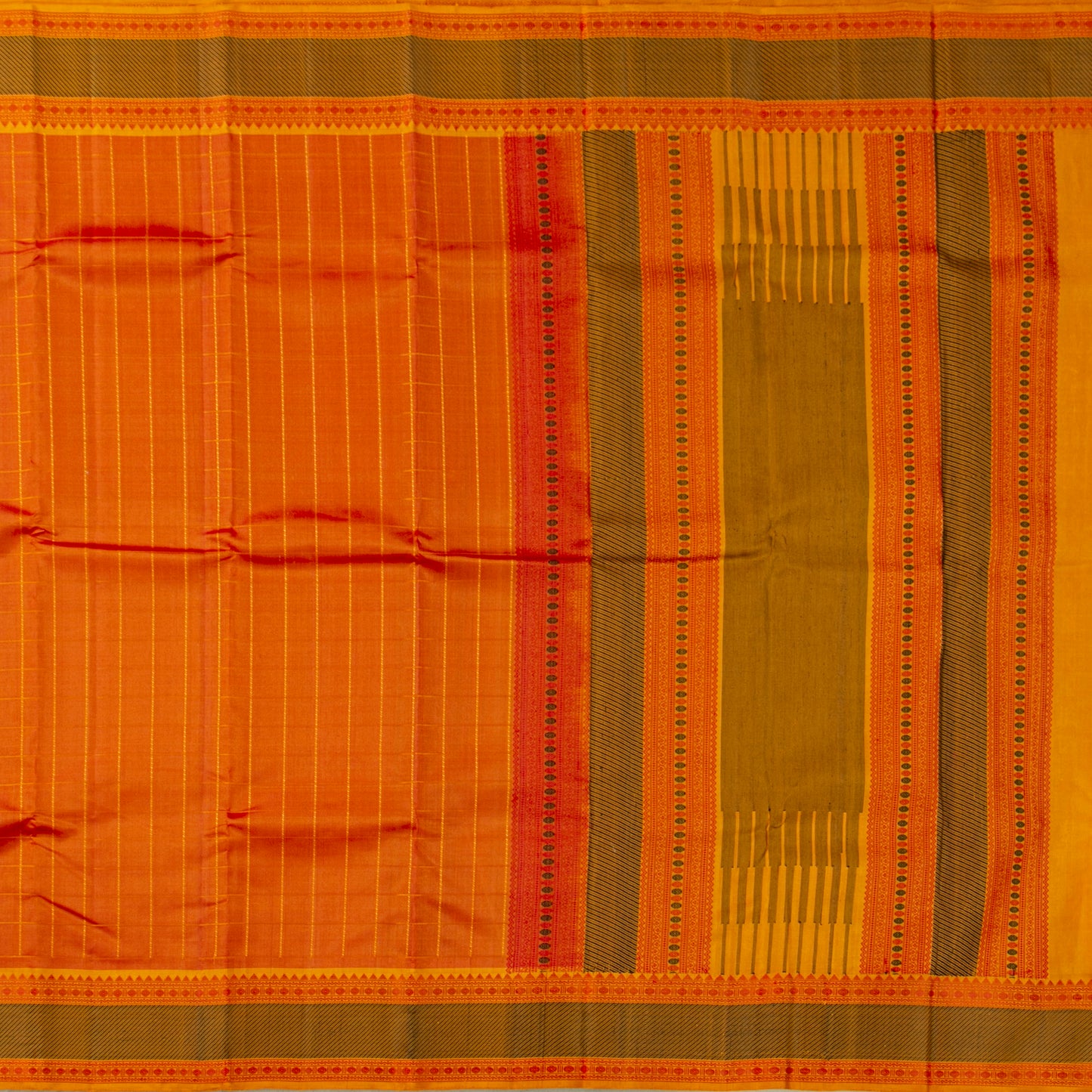 Orange Kanchipuram Silk Saree With No Zari For Office Wear PV RM NZ 497