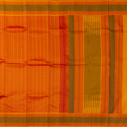 Orange Kanchipuram Silk Saree With No Zari For Office Wear PV RM NZ 497