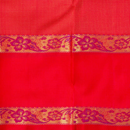 Red Kanchipuram Silk Saree With Zari Checks For Wedding Wear PV NYC 1580