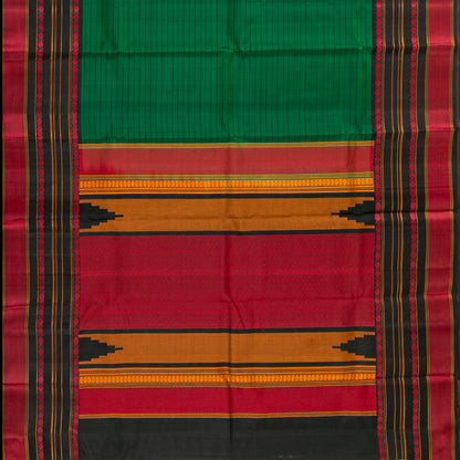 Green And Black Kanchipuram Silk Saree With No Zari For Office Wear PV RM NZ 500