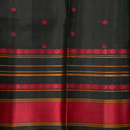 Green And Black Kanchipuram Silk Saree With No Zari For Office Wear PV RM NZ 500