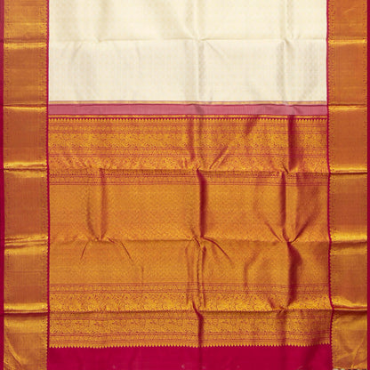 Off White And Red Kanchipuram Silk Saree For Wedding Wear PV NYC 1685