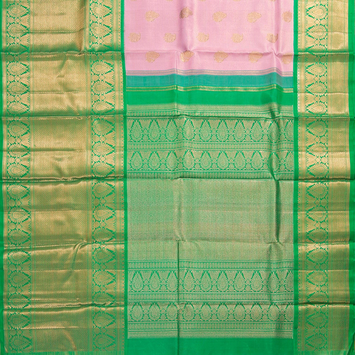 Pink And Green Kanchipuram Silk Saree For Wedding Wear PV NYC 1613