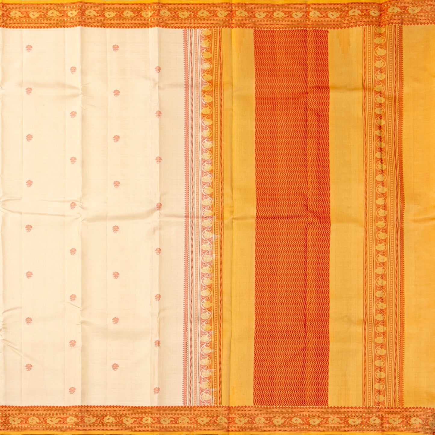 Off White Kanchipuram Silk Saree With No Zari For Office Wear PV RM NZ 509