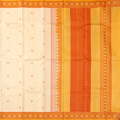 Off White Kanchipuram Silk Saree With No Zari For Office Wear PV RM NZ 509