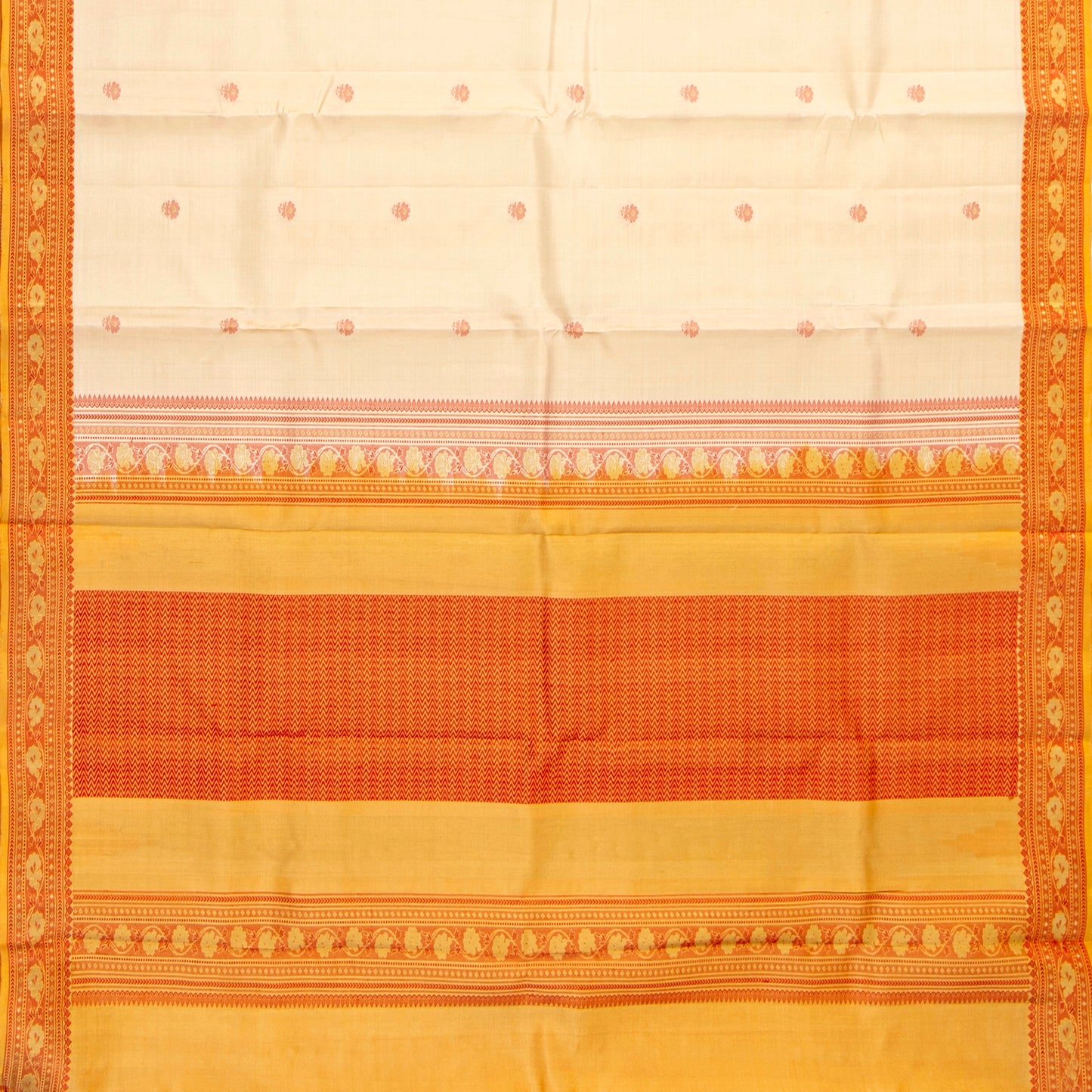 Off White Kanchipuram Silk Saree With No Zari For Office Wear PV RM NZ 509