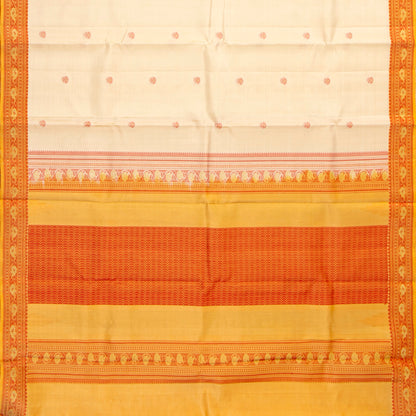 Off White Kanchipuram Silk Saree With No Zari For Office Wear PV RM NZ 509