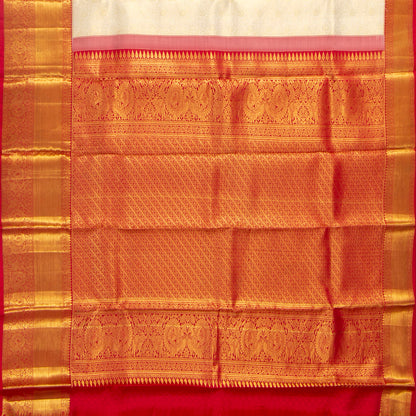 Off White And Red Kanchipuram Silk Saree For Wedding Wear PV NYC 1686