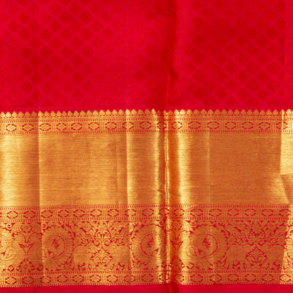 Off White And Red Kanchipuram Silk Saree For Wedding Wear PV NYC 1686