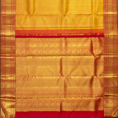 Mustard And Red Kanchipuram Silk Saree For Wedding Wear PV NYC 1656