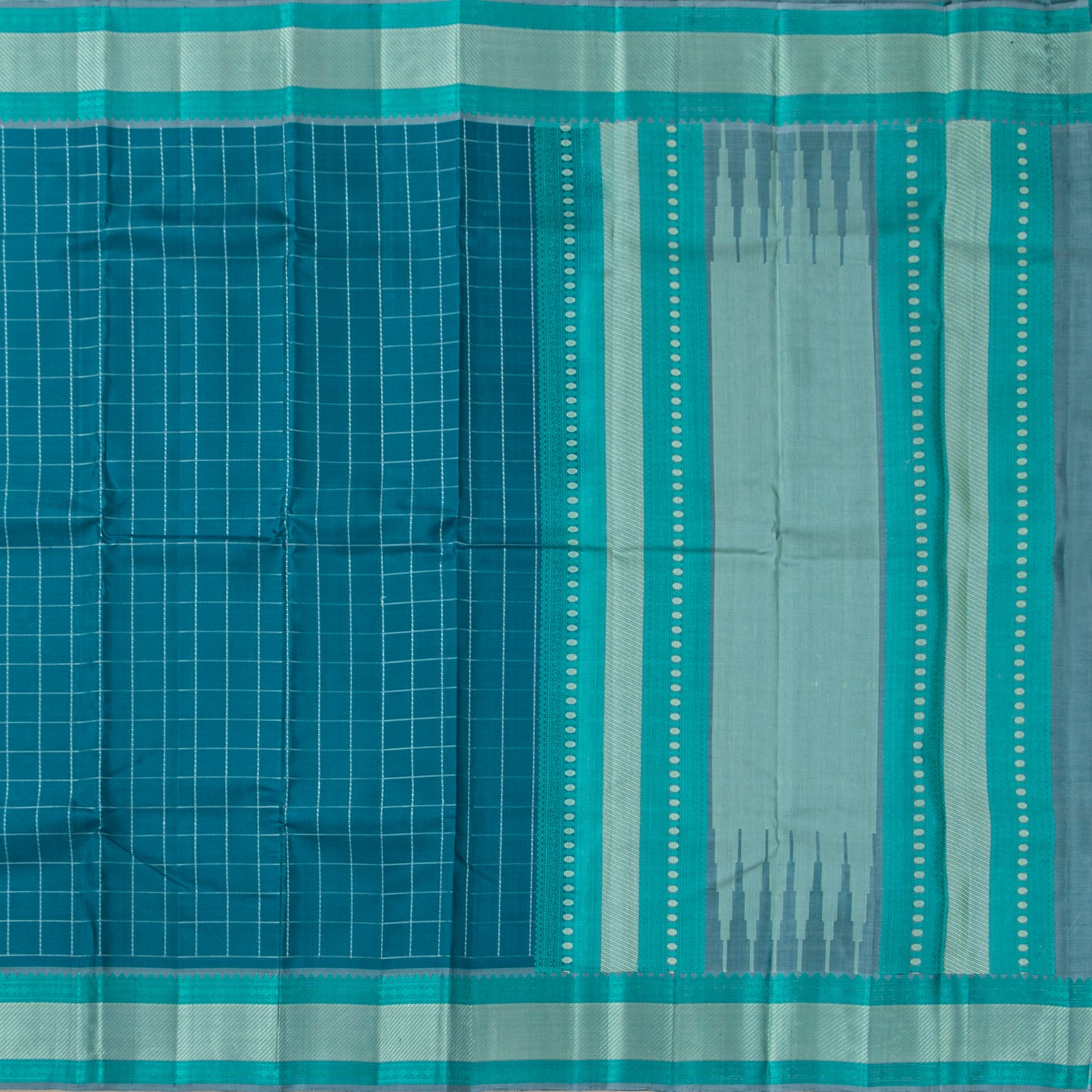 Blue And Grey Kanchipuram Silk Saree With No Zari For Office Wear PV RM NZ 496 - Silk Sari - Panjavarnam PV RM NZ 496