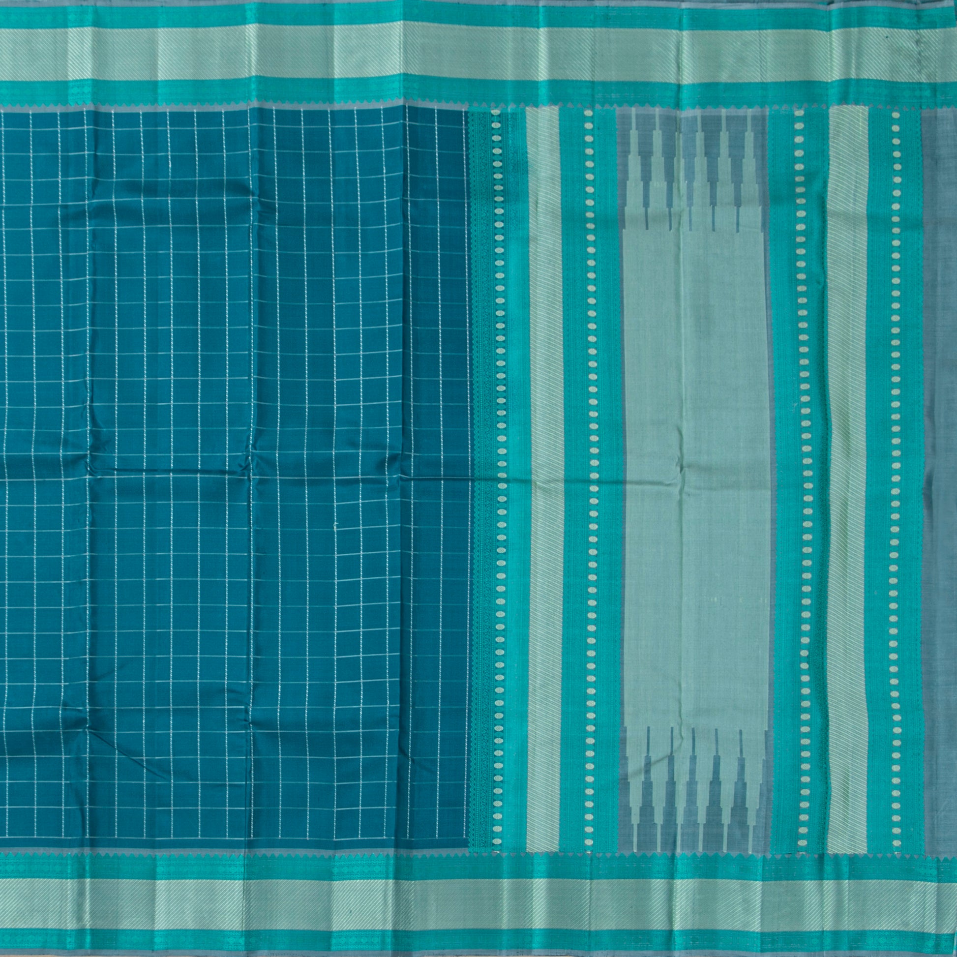 Blue And Grey Kanchipuram Silk Saree With No Zari For Office Wear PV RM NZ 496 - Silk Sari - Panjavarnam PV RM NZ 496