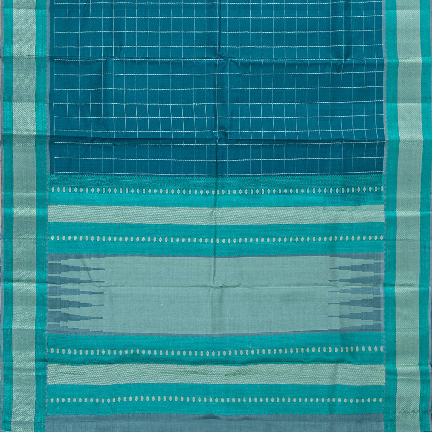 Blue And Grey Kanchipuram Silk Saree With No Zari For Office Wear PV RM NZ 496 - Silk Sari - Panjavarnam PV RM NZ 496