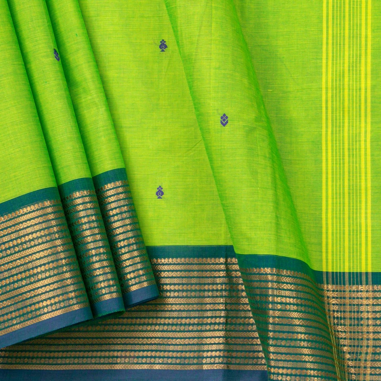 Green And Blue Kanchi Cotton Saree For Festive Wear PV MM KC 778 - Cotton Saree - Panjavarnam PV MM KC 778