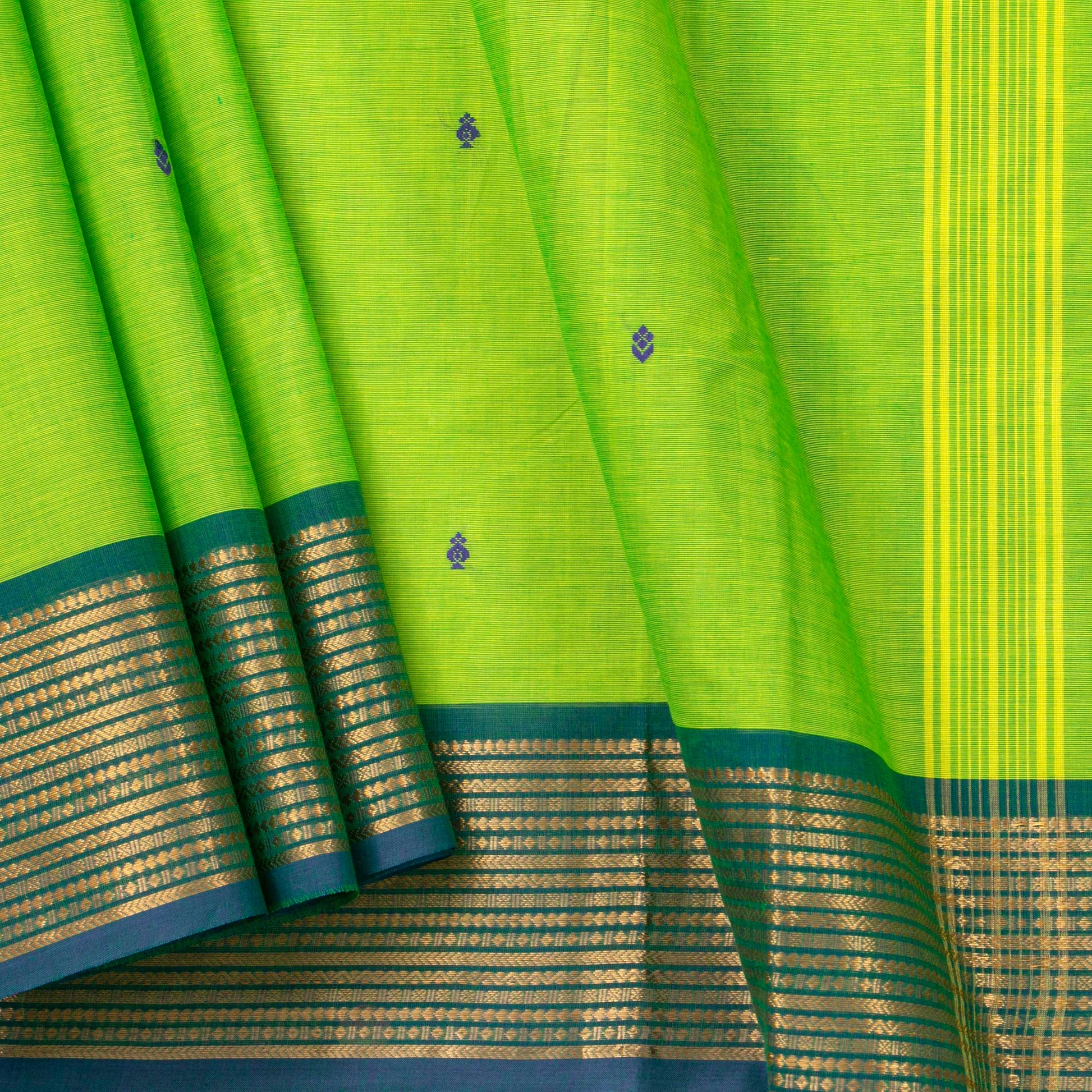 Green And Blue Kanchi Cotton Saree For Festive Wear PV MM KC 778 - Cotton Saree - Panjavarnam PV MM KC 778