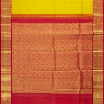 Yellow And Red Kanchipuram Silk Saree Vaira Oosi For Wedding Wear PV NYC 1581