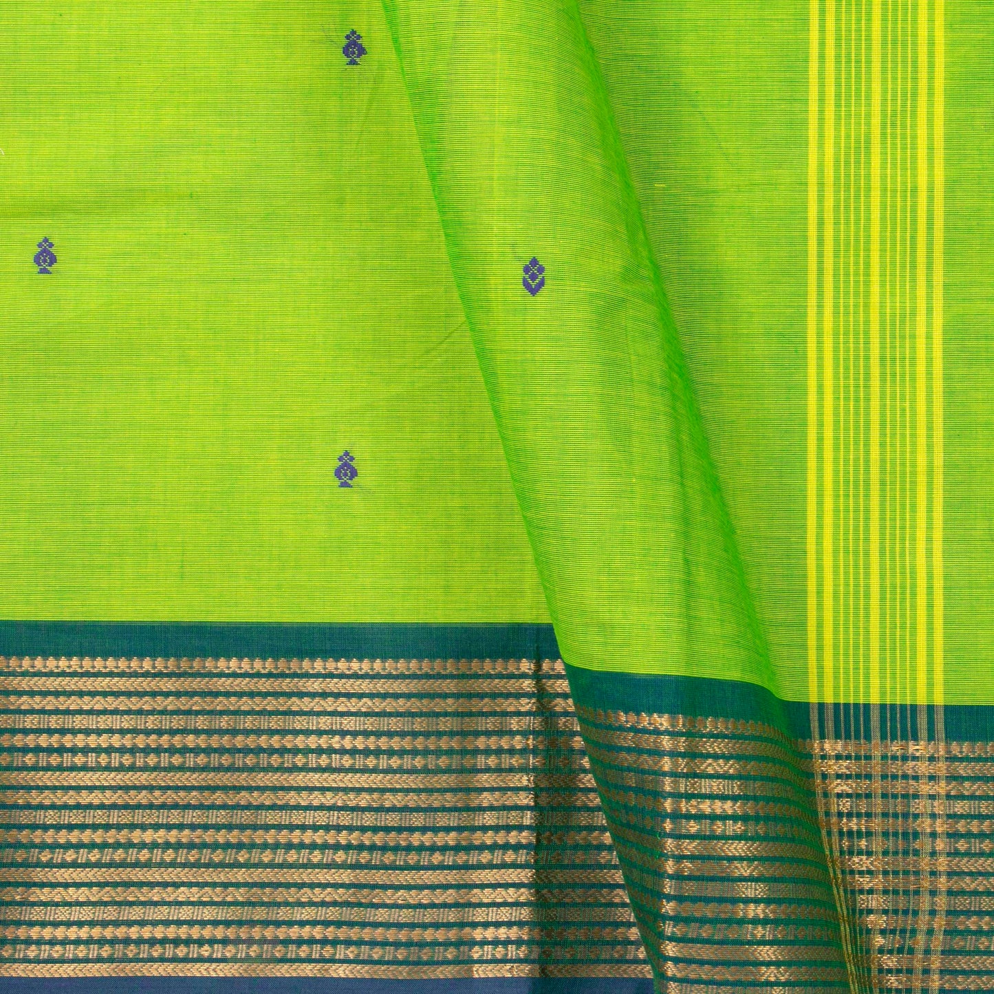 Green And Blue Kanchi Cotton Saree For Festive Wear PV MM KC 778 - Cotton Saree - Panjavarnam PV MM KC 778