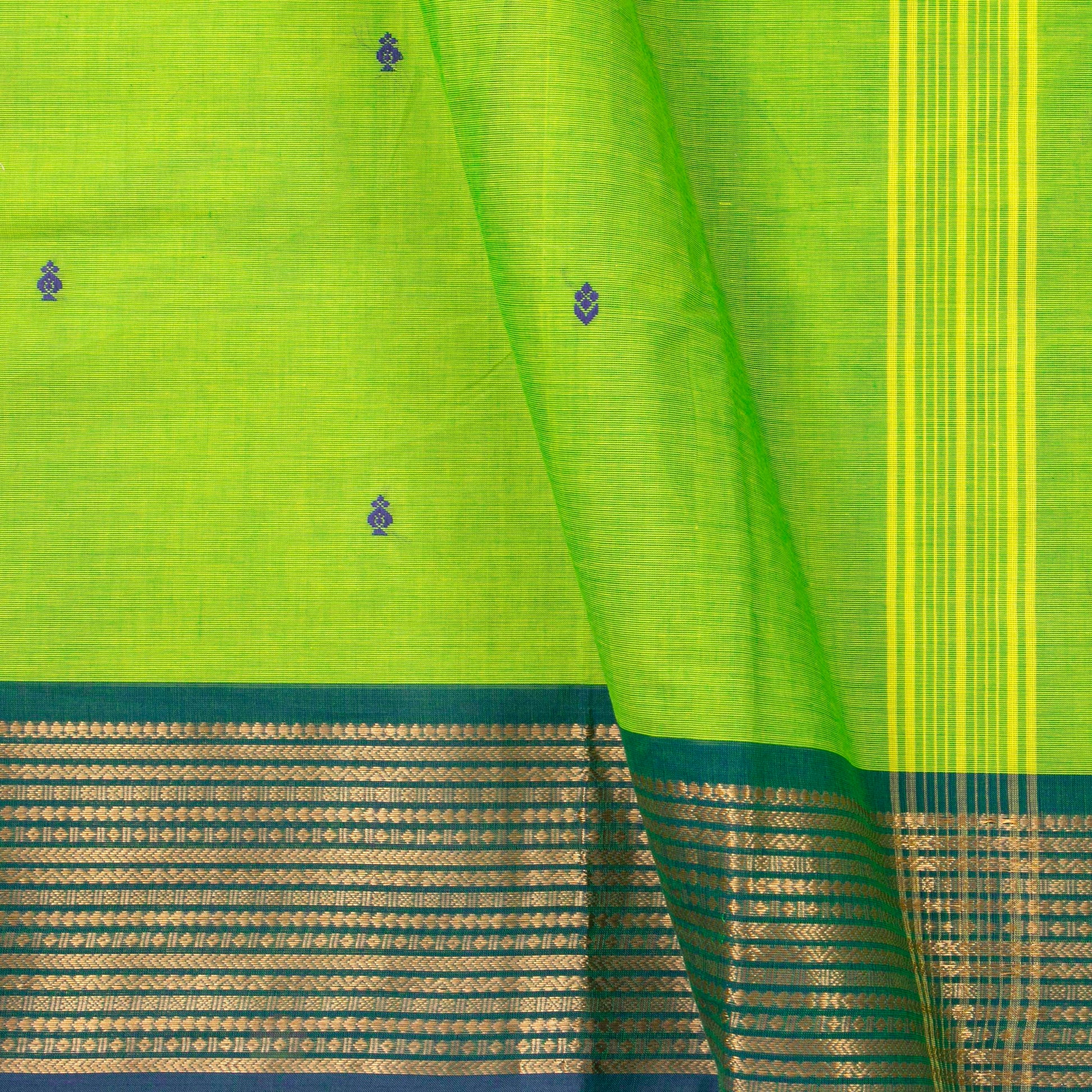 Green And Blue Kanchi Cotton Saree For Festive Wear PV MM KC 778 - Cotton Saree - Panjavarnam PV MM KC 778