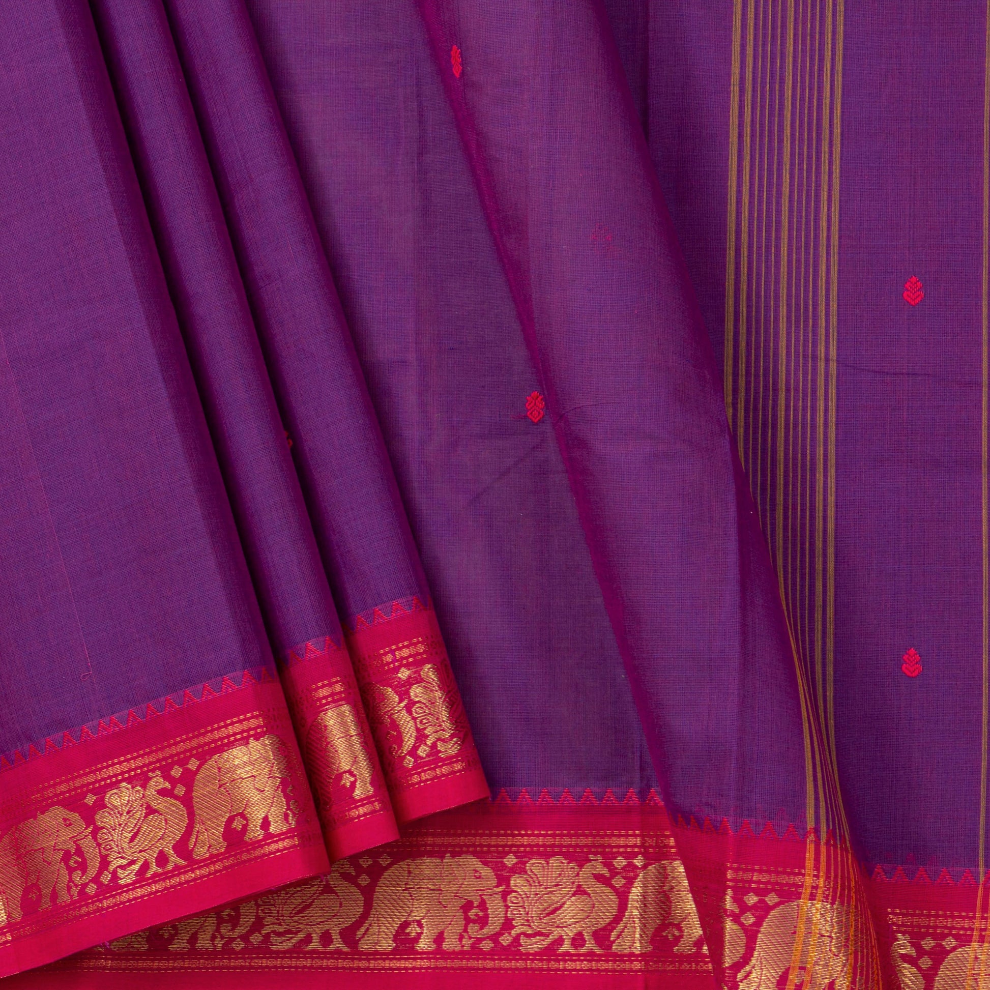 Purple And Pink Kanchi Cotton Saree For Festive Wear PV MM KC 803 - Cotton Saree - Panjavarnam PV MM KC 803