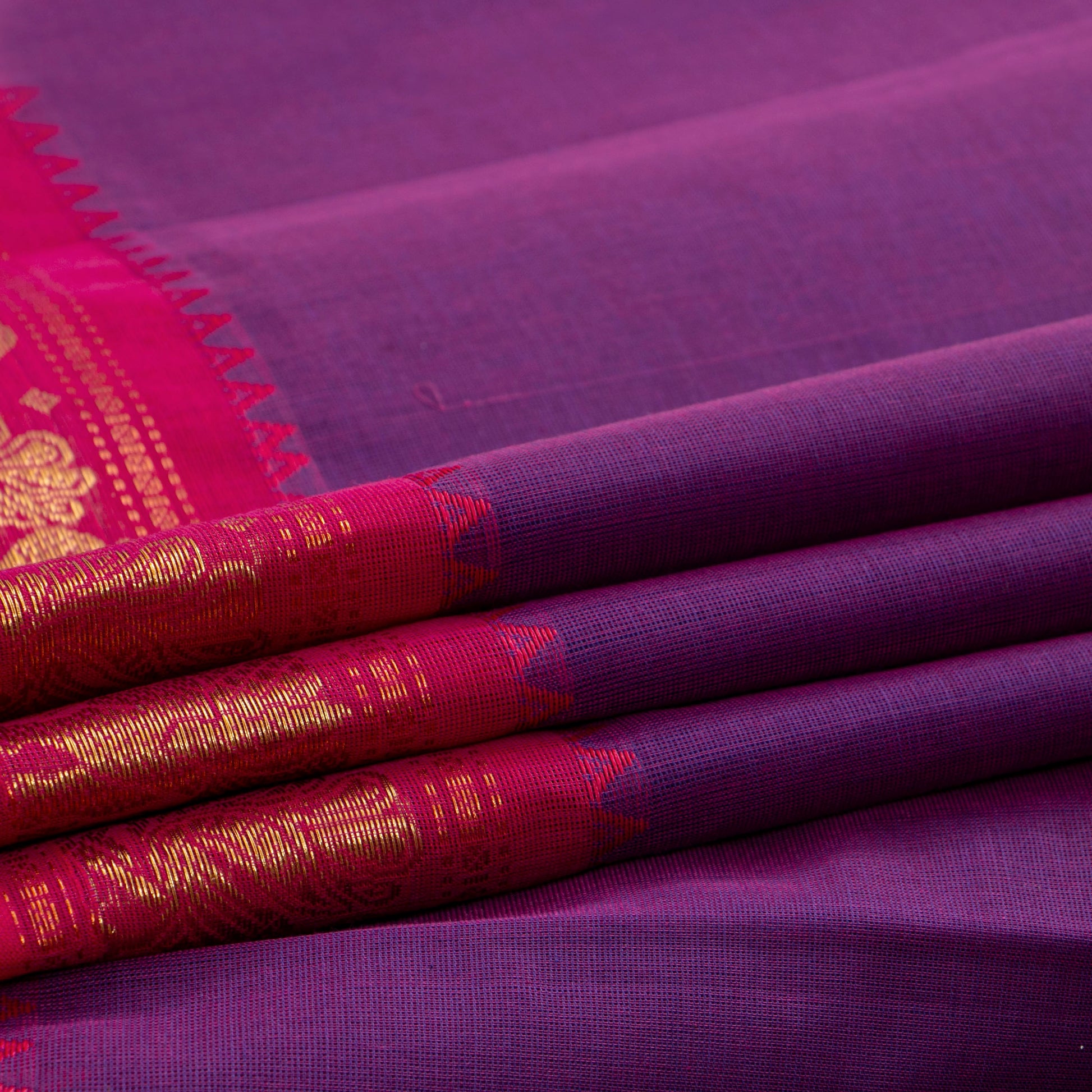 Purple And Pink Kanchi Cotton Saree For Festive Wear PV MM KC 803 - Cotton Saree - Panjavarnam PV MM KC 803