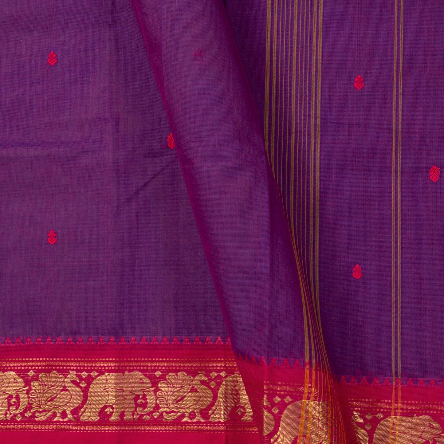 Purple And Pink Kanchi Cotton Saree For Festive Wear PV MM KC 803 - Cotton Saree - Panjavarnam PV MM KC 803