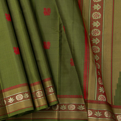 Green Kanchipuram Silk Saree With No Zari For Party Wear PV RM 468