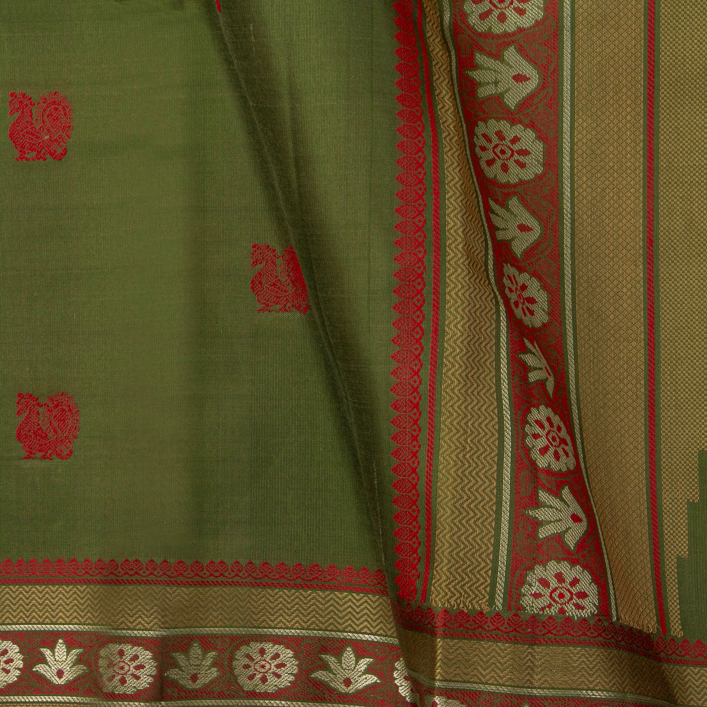 Green Kanchipuram Silk Saree With No Zari For Party Wear PV RM 468