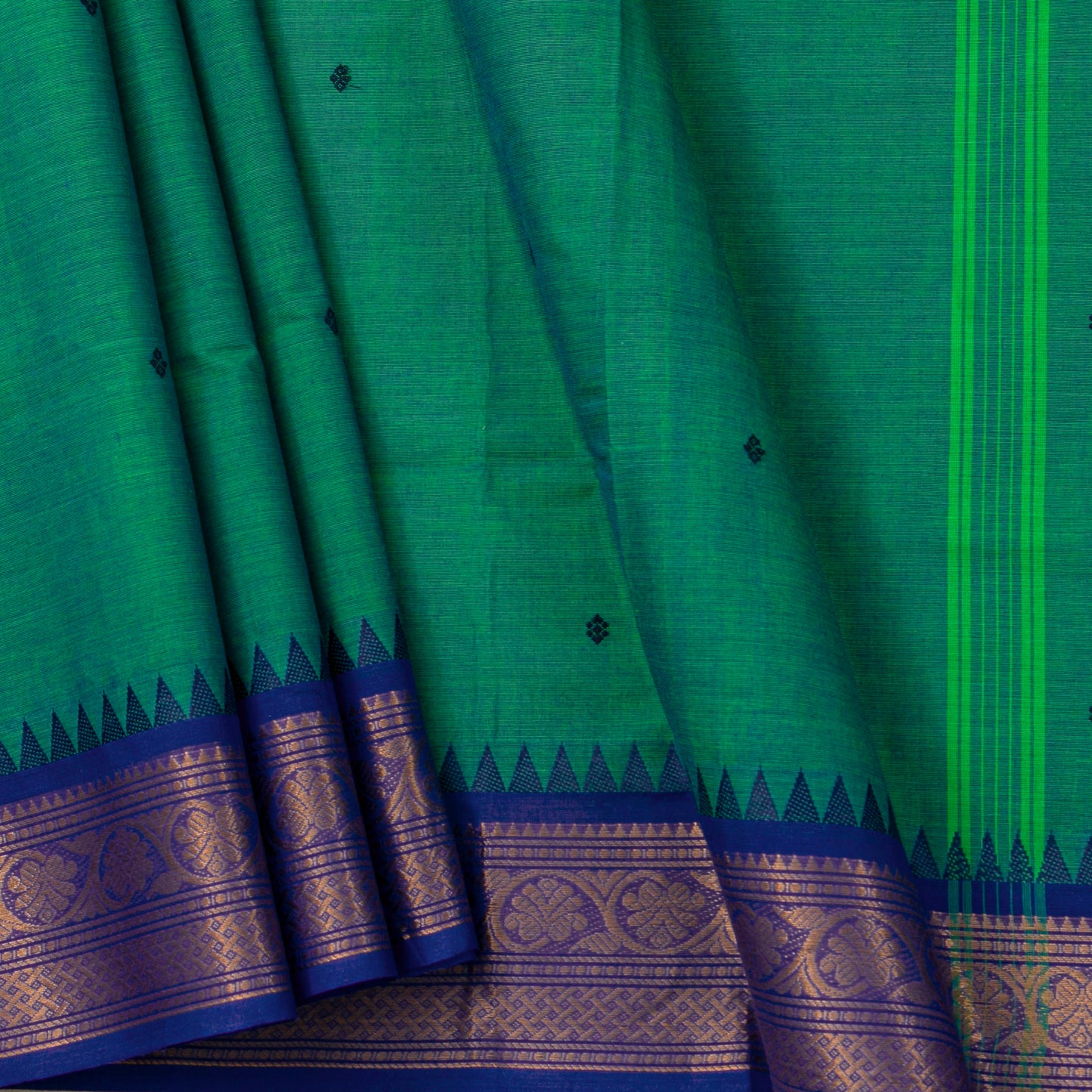 Teal And Blue Kanchi Cotton Saree For Festive Wear PV MM KC 818 - Cotton Saree - Panjavarnam PV MM KC 818