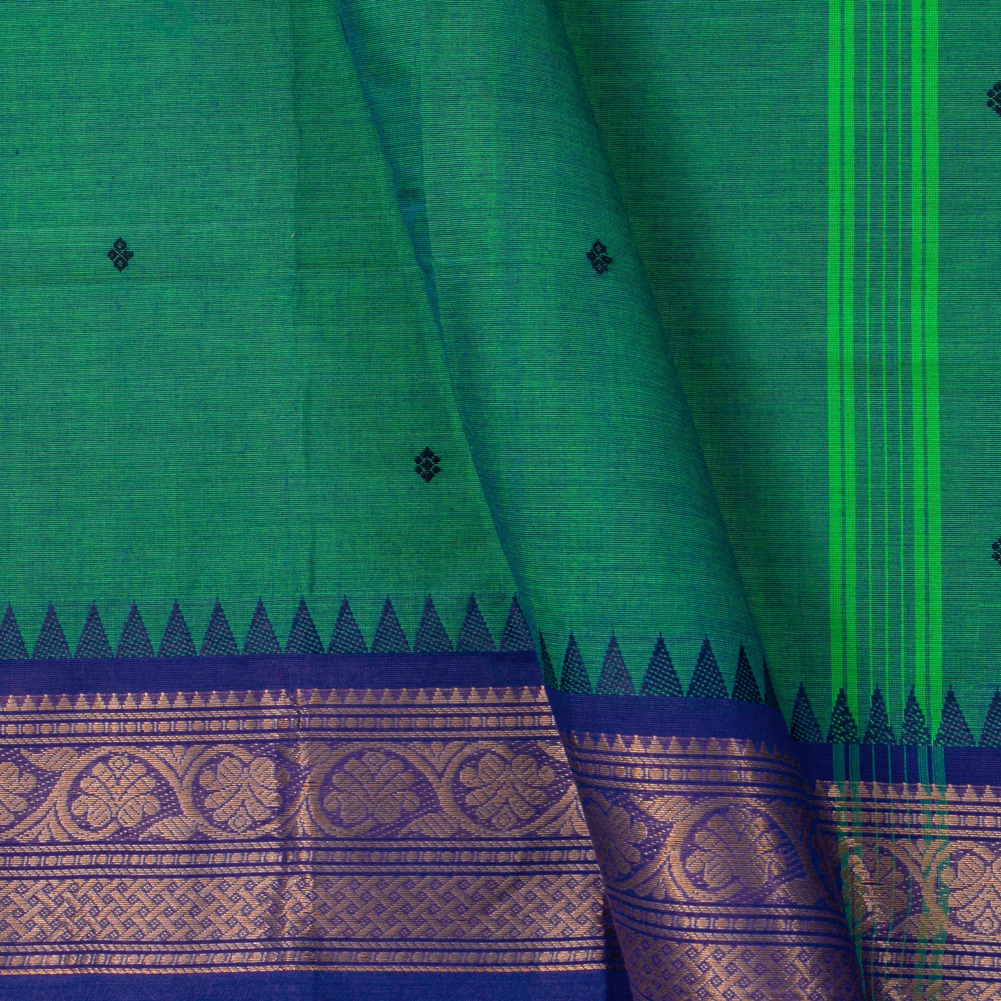 Teal And Blue Kanchi Cotton Saree For Festive Wear PV MM KC 818 - Cotton Saree - Panjavarnam PV MM KC 818