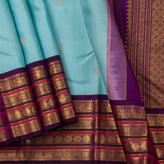 Anandha Blue And Magenta Kanchipuram Silk Saree For Wedding Wear PV J 1778