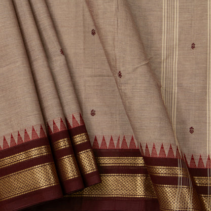 Fawn And Brown Kanchi Cotton Saree For Festive Wear PV MM KC 801 - Cotton Saree - Panjavarnam PV MM KC 801