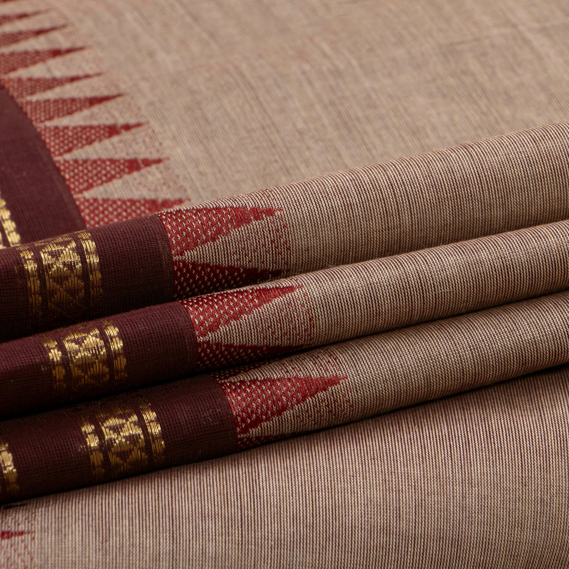 Fawn And Brown Kanchi Cotton Saree For Festive Wear PV MM KC 801 - Cotton Saree - Panjavarnam PV MM KC 801