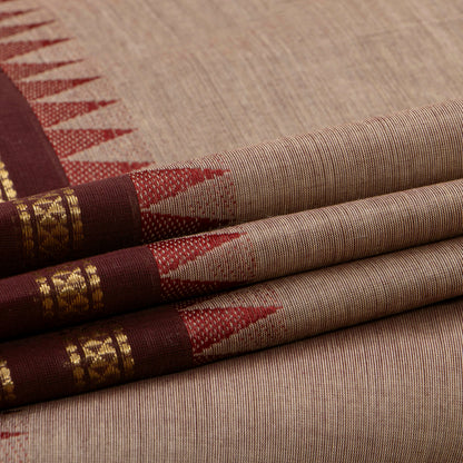 Fawn And Brown Kanchi Cotton Saree For Festive Wear PV MM KC 801 - Cotton Saree - Panjavarnam PV MM KC 801