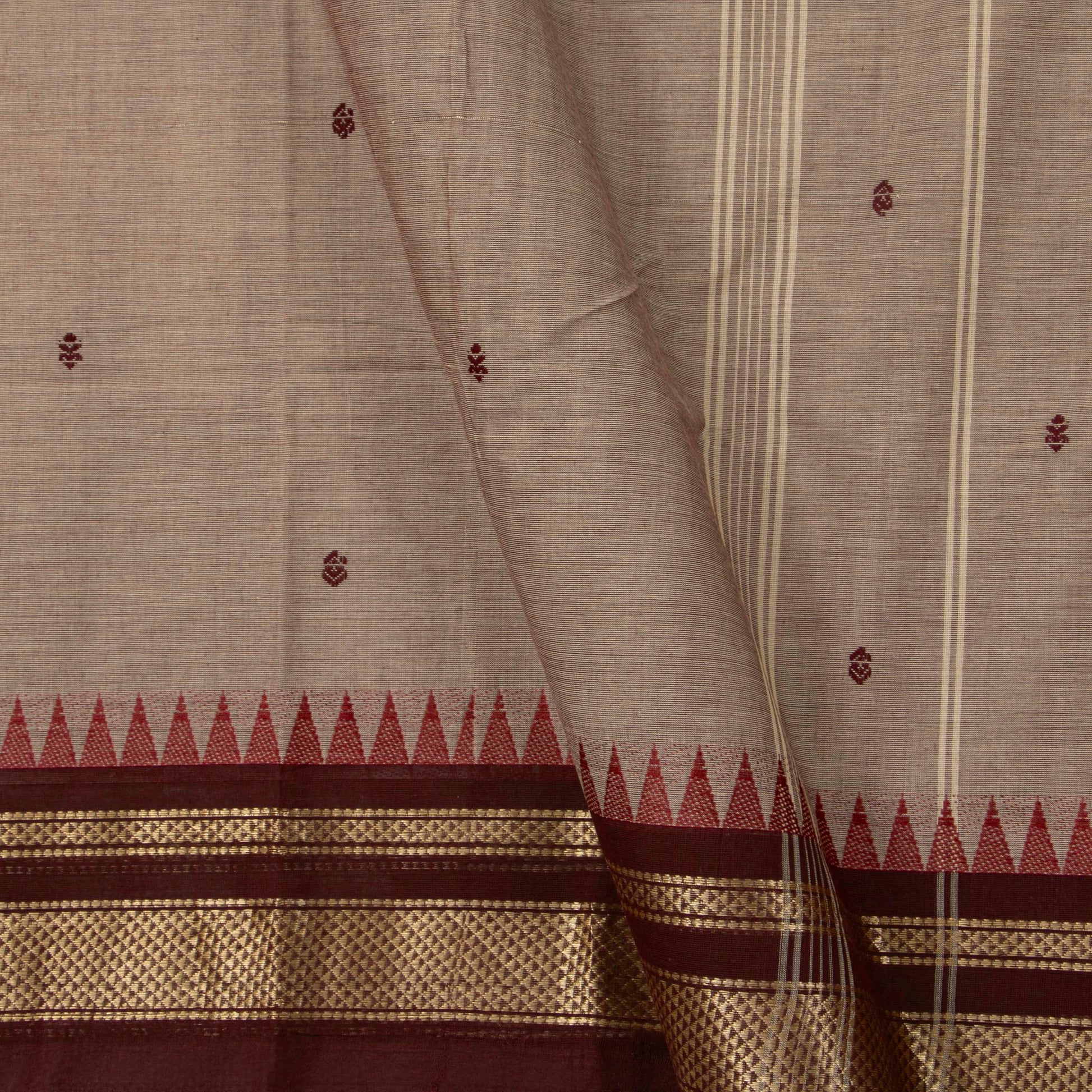 Fawn And Brown Kanchi Cotton Saree For Festive Wear PV MM KC 801 - Cotton Saree - Panjavarnam PV MM KC 801