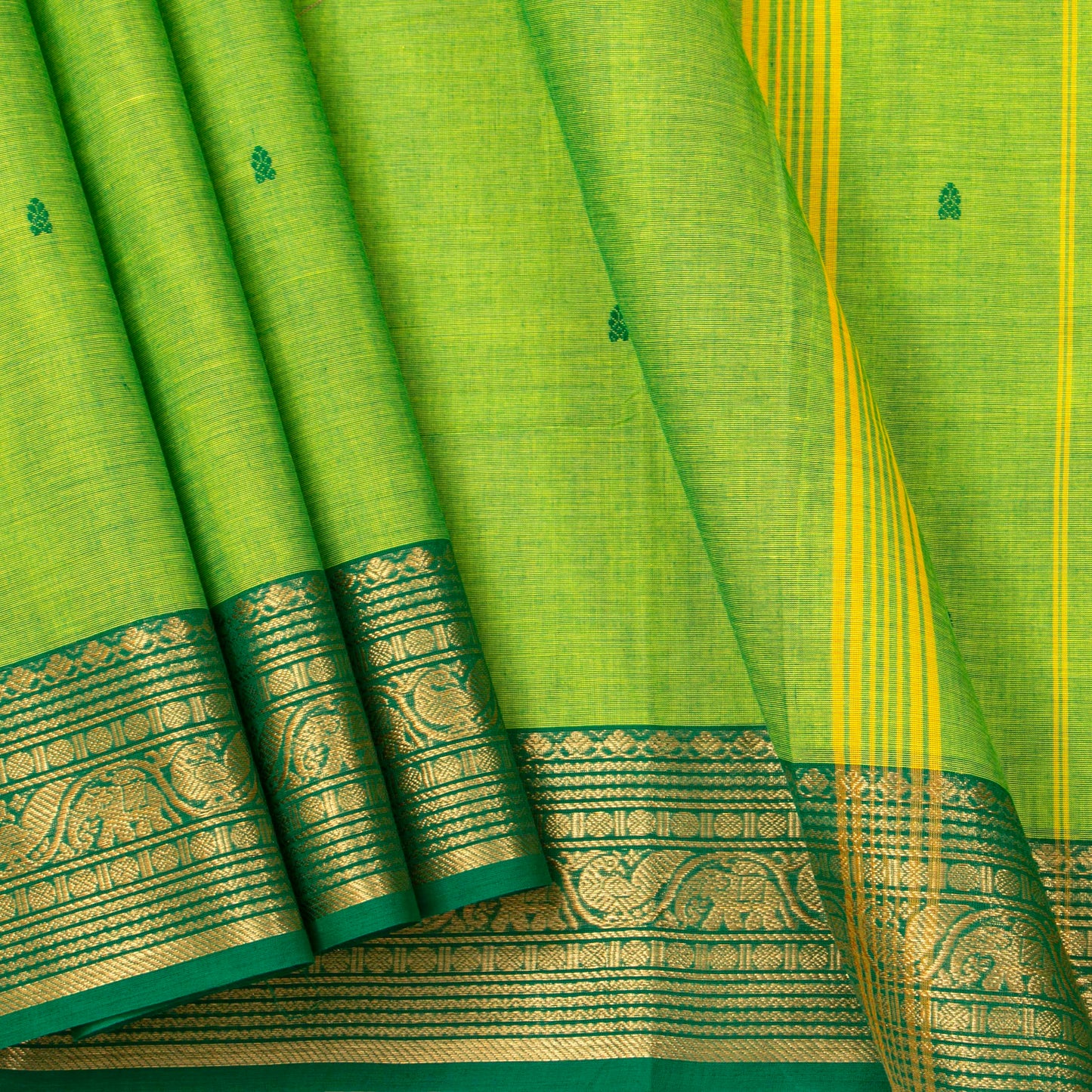 Green Kanchi Cotton Saree For Festive Wear PV MM KC 833 - Cotton Saree - Panjavarnam PV MM KC 833