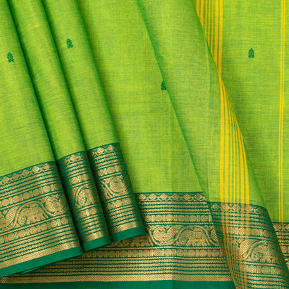 Green Kanchi Cotton Saree For Festive Wear PV MM KC 833 - Cotton Saree - Panjavarnam PV MM KC 833