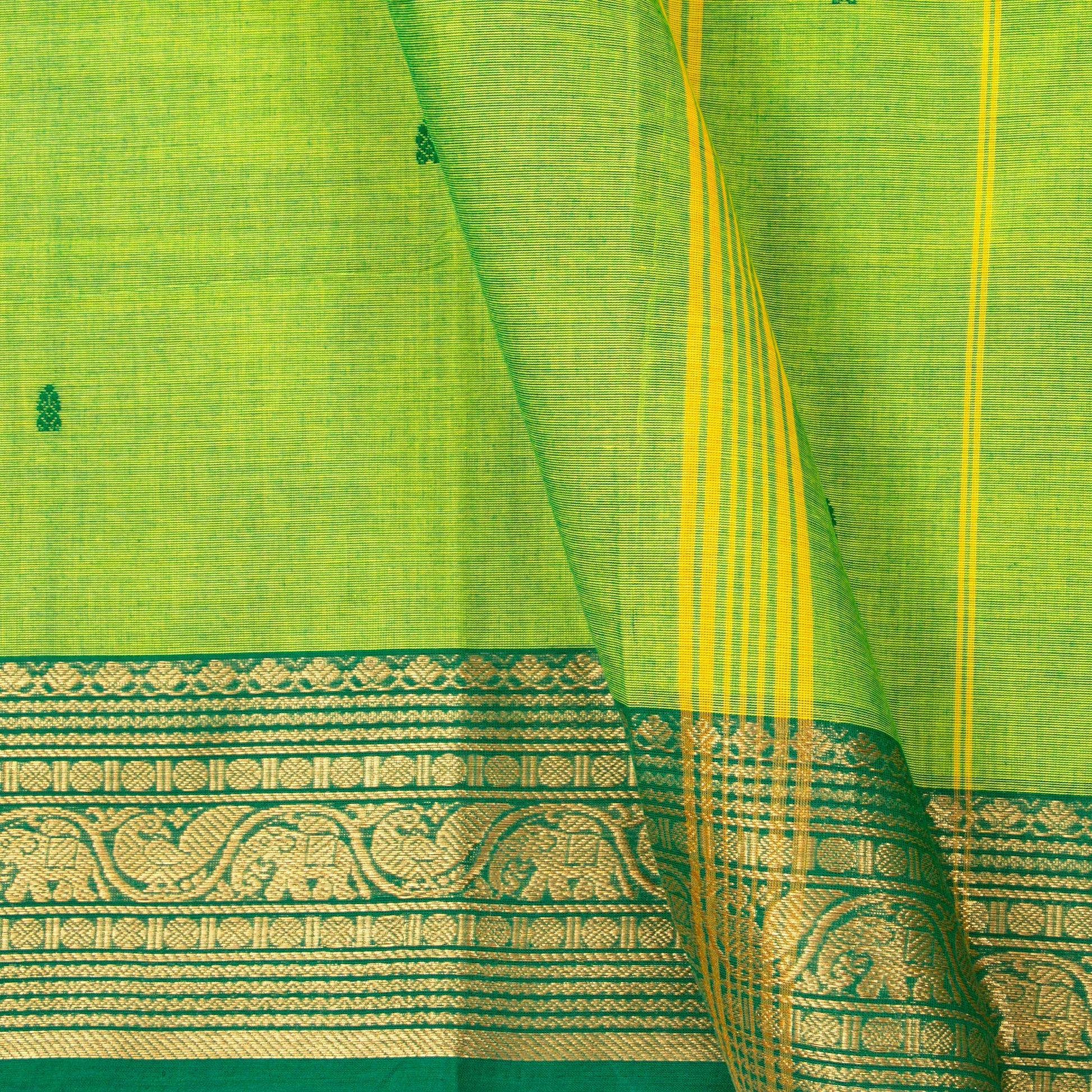 Green Kanchi Cotton Saree For Festive Wear PV MM KC 833 - Cotton Saree - Panjavarnam PV MM KC 833