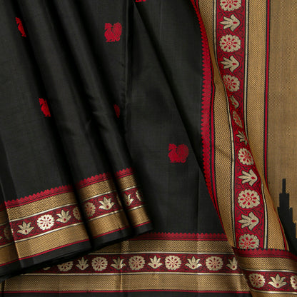 Black Kanchipuram Silk Saree With No Zari For Party Wear PV RM 469