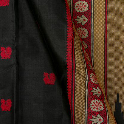 Black Kanchipuram Silk Saree With No Zari For Party Wear PV RM 469