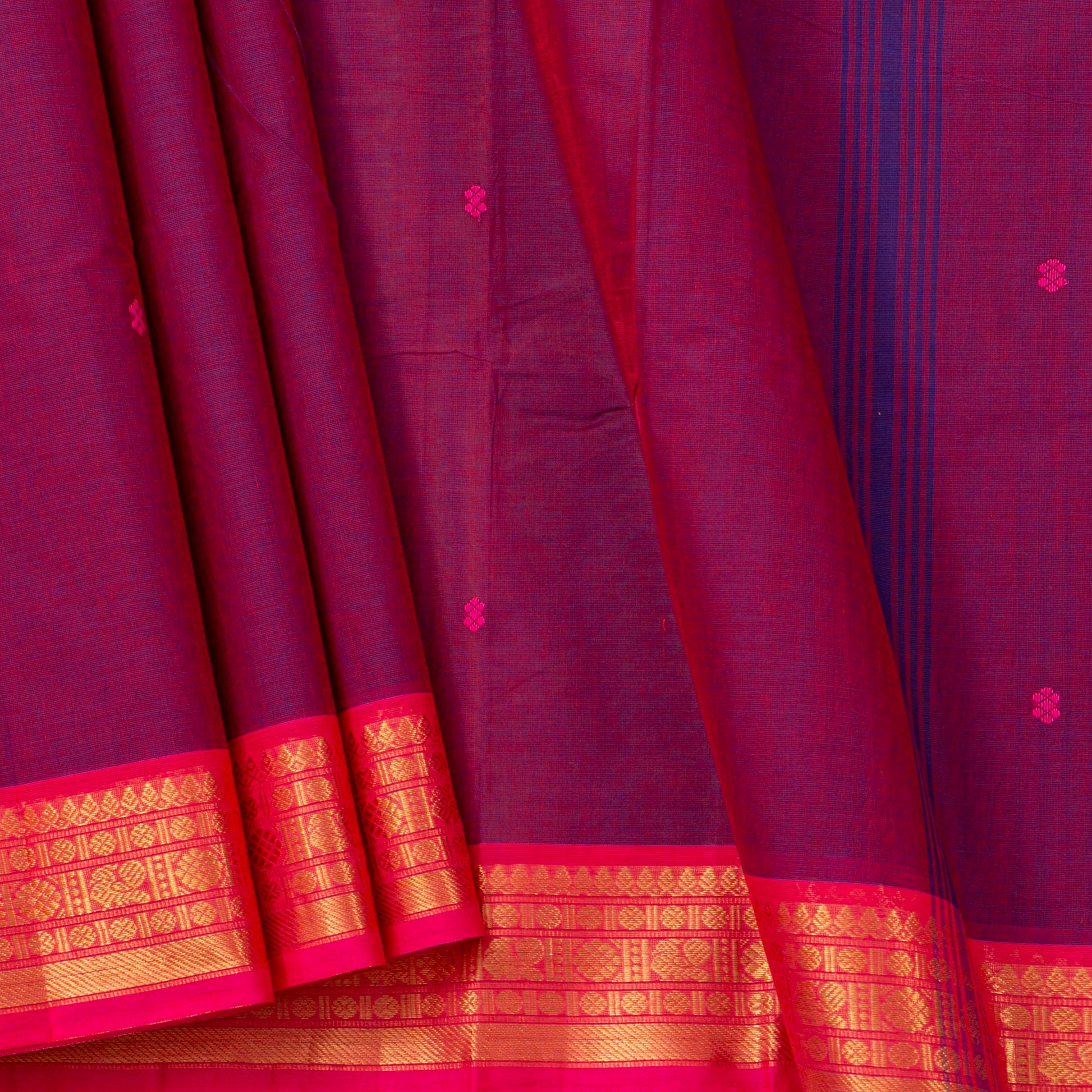 Magenta And Pink Kanchi Cotton Saree For Festive Wear PV MM KC 775 - - Panjavarnam PV MM KC 775