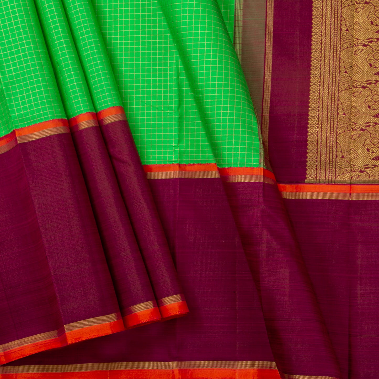 Green And Maroon Kanchipuram Silk Saree For Wedding Wear PV RM 494