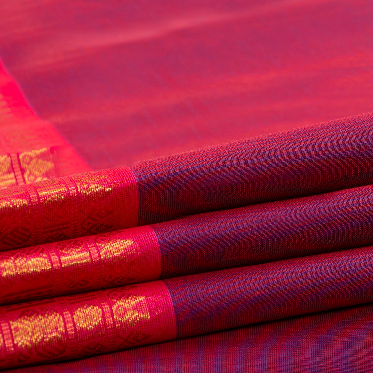 Magenta And Pink Kanchi Cotton Saree For Festive Wear PV MM KC 775 - - Panjavarnam PV MM KC 775