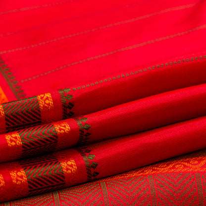 Red Kanchipuram Silk Saree With No Zari For Office Wear PV RM NZ 487