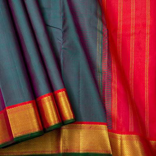 Blue And Red Kanchipuram Silk Saree For Festive Wear PV J 1269