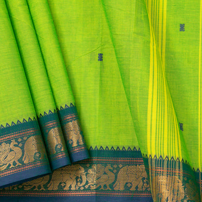 Green And Blue Kanchi Cotton Saree For Festive Wear PV MM KC 768 - Cotton Saree - Panjavarnam PV MM KC 768