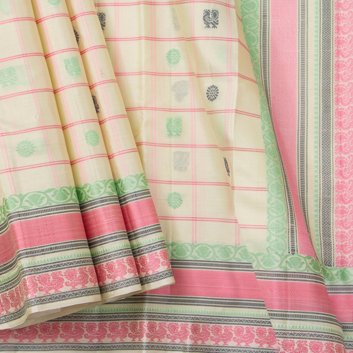 Off White Kanchipuram Silk Saree With No Zari For Office Wear PV RM NZ 486