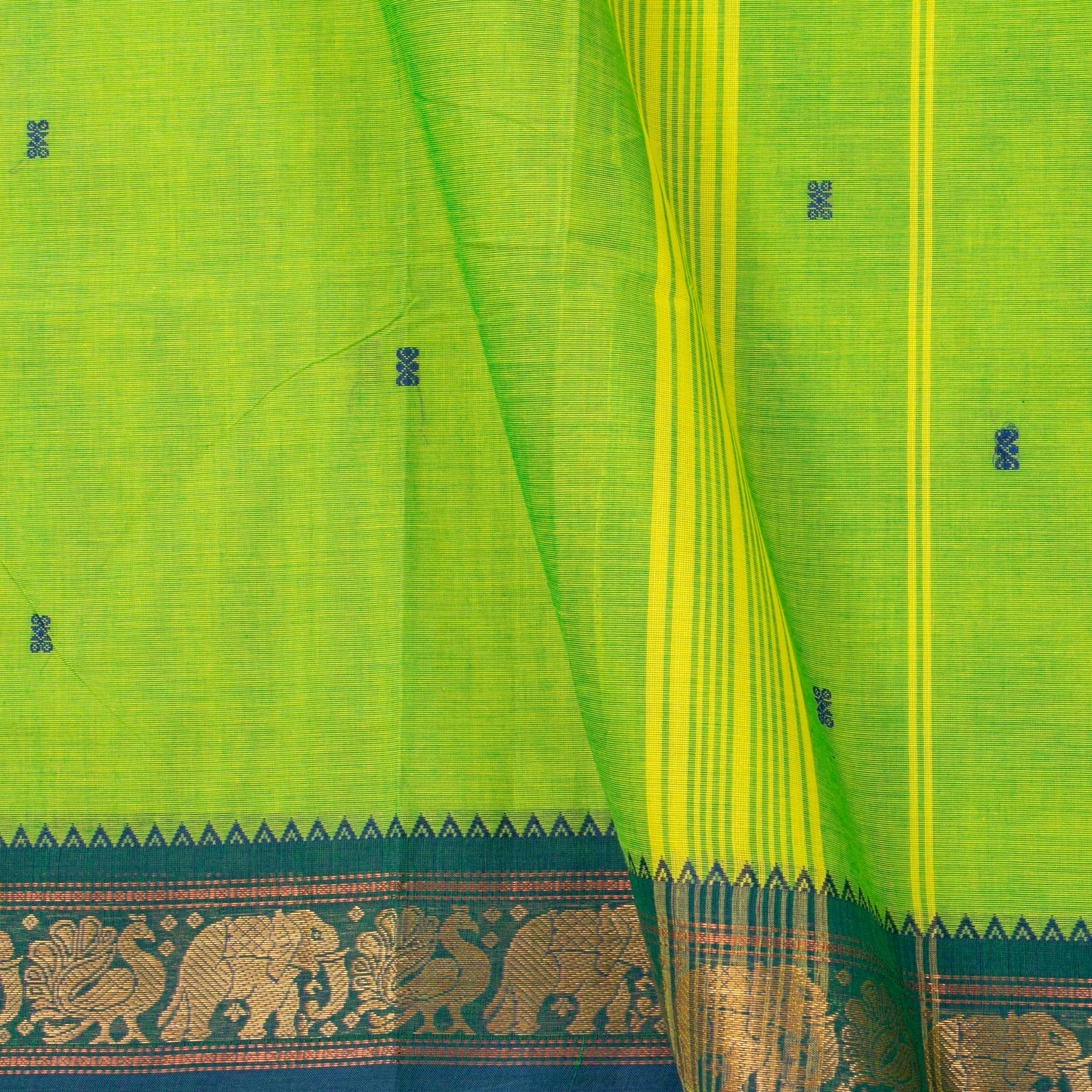 Green And Blue Kanchi Cotton Saree For Festive Wear PV MM KC 768 - Cotton Saree - Panjavarnam PV MM KC 768